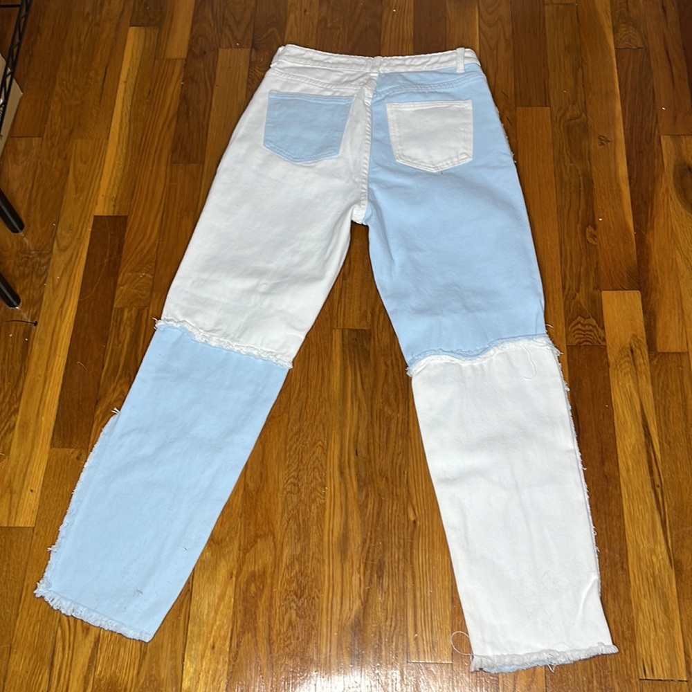 Shein Two Tone Patchwork Raw Hem Straight Leg Jea… - image 2